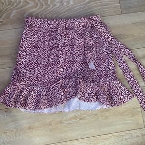 red and white floral skirt